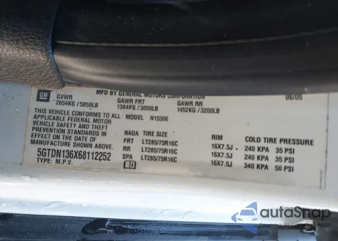 2006 Hummer H3 Suv из США, поврежденный, VIN 5GTDN136X68112252